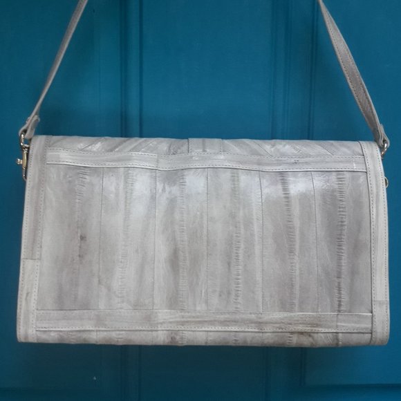 Softest Leather Vintage Handbag Purse Clutch with Strap Genuine Eelskin Bag - Picture 12 of 16